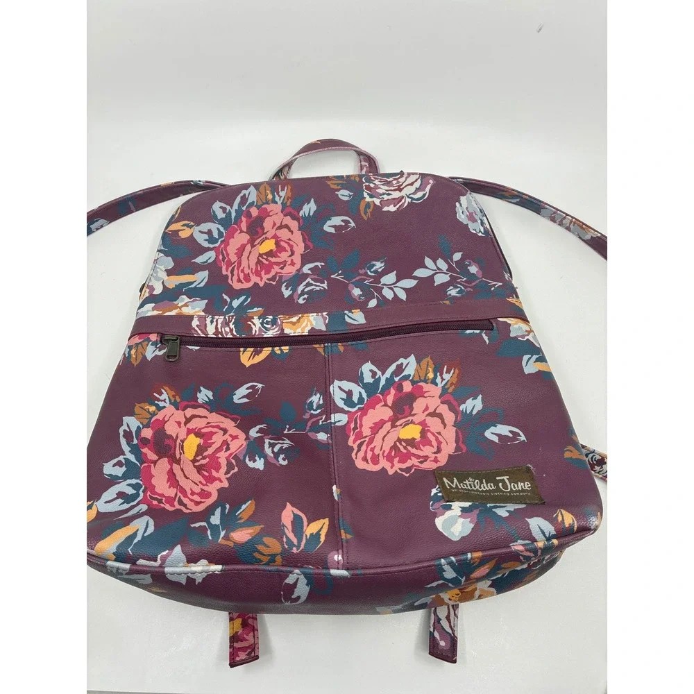 Matilda Jane Floral Faux Leather Backpack Purple Pink Whimsical Bookbag Bag